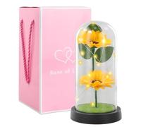 Jinlaili Sunflowers Gift for Women Mother Grandmother, Eternal Flower with LED in Glass Dome, Flower Gift for Mom Wife, Sunflower Gifts, Unique Eternal Gift for Wedding Anniversary Christmas