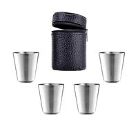 JinliangGuo 5Pcs Mini Portable Stainless Steel Drinking Cup Set Camping Metal Shot Glass Set Shot Drinking Outdoor Travel Shot Cups with Black Leather Case for Outdoor Drinking