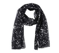 JINLL Lady Musical Note Chiffon Neck Scarf Shawl Scarves Stylish Women Silk Neck Scarf,Black