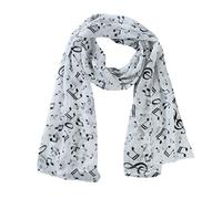 JINLL Lady Musical Note Chiffon Neck Scarf Shawl Scarves Stylish Women Silk Neck Scarf,White