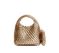 JINMANXUE Fashion Handbag For Women, Woven Tote Bag Bucket Composite Bag Knitting Chain Bag, Crossbody Shoulder Bag Purses, Golden