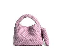JINMANXUE Fashion Handbag For Women, Woven Tote Bag Bucket Composite Bag Knitting Chain Bag, Crossbody Shoulder Bag Purses, Light Pink