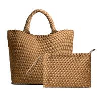 JINMANXUE Fashion Hobo Bag Handmade Woven Casual Female Handbag Large Capacity Neoprene Tote Bag Patchwork Women Shoulder Bags, Yellowish Brown