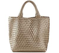 JINMANXUE Fashion Woven Bag Shopper Bag Travel Handbags and Purses Women Tote Bag Large Capacity Shoulder Bags, Gold, 16.1" W x 7.1" D x 11" H