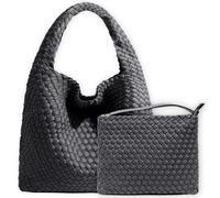 JINMANXUE Fashion Woven Purse for Women Top-handle Shoulder Bag Neoprene Hobo Tote Retro Wrist Bag Travel Handbag Work Shopping Daily, Grey