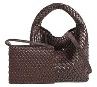 JINMANXUE Handmade Woven Shoulder Bags for Women Cute Hobo Tote Handbag Mini Clutch Purse with Magnetic Buckle Crossbody Phone Bag, Coffee