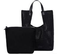 JINMANXUE Leather Satin Woven Tote Bag for Women Hollow Out Handbag 2 Pcs Set Female Shoulder Bag Shopper Bag Fashion Clutch
