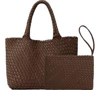 JINMANXUE Neoprene Woven Tote Bag For Women Large Capacity Handbag Patchwork Handmade Casual Shoulder Bags, Mocha Coffee, One Size