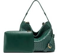 JINMANXUE Small Hand Woven Handbags for Women Shoulder Crossbody Bag Purses Cassual Top Handle Bags Hobo Curved Tote Bag, Pine Green, Stylish and Elegant
