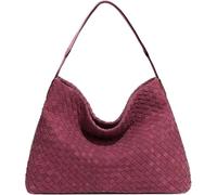 JINMANXUE Women Boston Bag, Woven Hobo Tote Handbag and Purses, Female Satchel Messenger Bags, Fashion Shoulder Crossbody Bag, Frosted Smoked Red