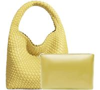JINMANXUE Women Vegan Leather Hand-Woven Tote Handbag Fashion Shoulder Top-handle Bag All-Match Underarm Bag with Purse, Chicken Yellow