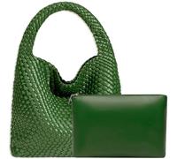 JINMANXUE Women Vegan Leather Hand-Woven Tote Handbag Fashion Shoulder Top-handle Bag All-Match Underarm Bag with Purse, Palm Green