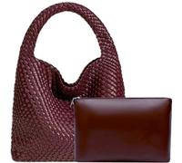 JINMANXUE Women Vegan Leather Hand-Woven Tote Handbag Fashion Shoulder Top-handle Bag All-Match Underarm Bag with Purse, Ankela Red