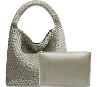 JINMANXUE Women Vegan Leather Hand-Woven Tote Handbag Fashion Shoulder Top-handle Bag All-Match Underarm Bag with Purse, Rock Green