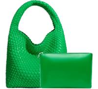 JINMANXUE Women Vegan Leather Hand-Woven Tote Handbag Fashion Shoulder Top-handle Bag All-Match Underarm Bag with Purse, Parrot Green