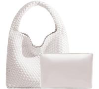 JINMANXUE Women Vegan Leather Hand-Woven Tote Handbag Fashion Shoulder Top-handle Bag All-Match Underarm Bag with Purse, Creamy White, L