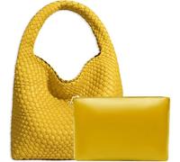 JINMANXUE Women Vegan Leather Hand-Woven Tote Handbag Fashion Shoulder Top-handle Bag All-Match Underarm Bag with Purse, Yellow, L