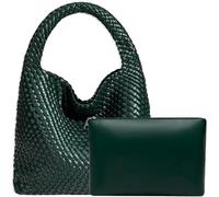 JINMANXUE Women Vegan Leather Hand-Woven Tote Handbag Fashion Shoulder Top-handle Bag All-Match Underarm Bag with Purse, Dark Green