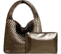 JINMANXUE Women Vegan Leather Hand-Woven Tote Handbag Fashion Shoulder Top-handle Bag All-Match Underarm Bag with Purse, Bronze
