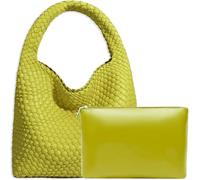 JINMANXUE Women Vegan Leather Hand-Woven Tote Handbag Fashion Shoulder Top-handle Bag All-Match Underarm Bag with Purse, Lemon Yellow, L