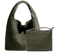 JINMANXUE Woven Purse for Women, Neoprene Top-handle Shoulder Bag, Hobo Tote, Travel Handbag, Wrist Bag For Work Shopping, Military Green