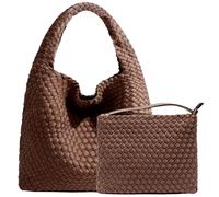 JINMANXUE Woven Purse for Women, Neoprene Top-handle Shoulder Bag, Hobo Tote, Travel Handbag, Wrist Bag For Work Shopping, Coffee