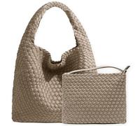 JINMANXUE Woven Purse for Women, Neoprene Top-handle Shoulder Bag, Hobo Tote, Travel Handbag, Wrist Bag For Work Shopping, Khaki, M