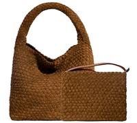 JINMANXUE Woven Purse for Women, Neoprene Top-handle Shoulder Bag, Hobo Tote, Travel Handbag, Wrist Bag For Work Shopping, Suede Brown