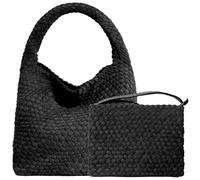 JINMANXUE Woven Purse for Women, Neoprene Top-handle Shoulder Bag, Hobo Tote, Travel Handbag, Wrist Bag For Work Shopping, Suede Black, Fashion