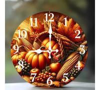 Jinmer 10 Inch Wall Clock,Autumn Harvest Modern Silent Non ticking Clocks, Wooden Frameless Round Easy to Read wall clock for Kitchen/Living Room/Bedroom/Bathroom