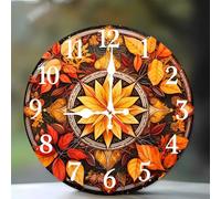 Jinmer 10 Inch Wall Clock,Autumn Leaves Modern Silent Non ticking Clocks, Wooden Frameless Round Easy to Read wall clock for Kitchen/Living Room/Bedroom/Bathroom