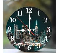 Jinmer 10 Inch Wall Clock,Blue City Night Modern Silent Non ticking Clocks, Wooden Frameless Round Easy to Read wall clock for Kitchen/Living Room/Bedroom/Bathroom