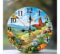 Jinmer 10 Inch Wall Clock,Butterfly Flower Road Modern Silent Non ticking Clocks, Wooden Frameless Round Easy to Read wall clock for Kitchen/Living Room/Bedroom/Bathroom