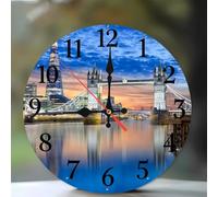 Jinmer 10 Inch Wall Clock,Famous Bridges Rivers Modern Silent Non ticking Clocks, Wooden Frameless Round Easy to Read wall clock for Kitchen/Living Room/Bedroom/Bathroom