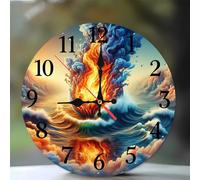 Jinmer 10 Inch Wall Clock,Landscape Sea Flames Modern Silent Non ticking Clocks, Wooden Frameless Round Easy to Read wall clock for Kitchen/Living Room/Bedroom/Bathroom