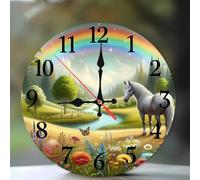 Jinmer 10 Inch Wall Clock,Scenery Rainbow Horse Modern Silent Non ticking Clocks, Wooden Frameless Round Easy to Read wall clock for Kitchen/Living Room/Bedroom/Bathroom
