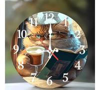 Jinmer 12 Inch Wall Clock,Cat Eiffel Tower Modern Silent Non ticking Clocks, Wooden Frameless Round Easy to Read wall clock for Kitchen/Living Room/Bedroom/Bathroom