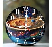 Jinmer 12 Inch Wall Clock,Fantasy Coffee Universe Modern Silent Non ticking Clocks, Wooden Frameless Round Easy to Read wall clock for Kitchen/Living Room/Bedroom/Bathroom