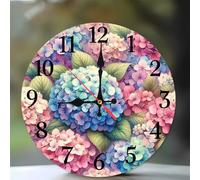 Jinmer 14 Inch Wall Clock,Blue Pink Hydrangeas Modern Silent Non ticking Clocks, Wooden Frameless Round Easy to Read wall clock for Kitchen/Living Room/Bedroom/Bathroom