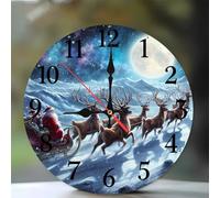 Jinmer 14 Inch Wall Clock,Christmas Sleigh Modern Silent Non ticking Clocks, Wooden Frameless Round Easy to Read wall clock for Kitchen/Living Room/Bedroom/Bathroom