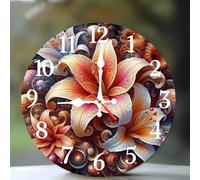 Jinmer 14 Inch Wall Clock,Dream Lily Flowers Modern Silent Non ticking Clocks, Wooden Frameless Round Easy to Read wall clock for Kitchen/Living Room/Bedroom/Bathroom