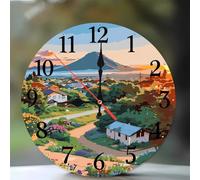 Jinmer 14 Inch Wall Clock,Evening Town Modern Silent Non ticking Clocks, Wooden Frameless Round Easy to Read wall clock for Kitchen/Living Room/Bedroom/Bathroom