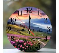Jinmer 14 Inch Wall Clock,Landscape Wildflowers Modern Silent Non ticking Clocks, Wooden Frameless Round Easy to Read wall clock for Kitchen/Living Room/Bedroom/Bathroom