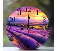 Jinmer 14 Inch Wall Clock,Lavender Fields Sunset Modern Silent Non ticking Clocks, Wooden Frameless Round Easy to Read wall clock for Kitchen/Living Room/Bedroom/Bathroom