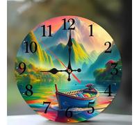 Jinmer 14 Inch Wall Clock,Mountain Sea Ship Modern Silent Non ticking Clocks, Wooden Frameless Round Easy to Read wall clock for Kitchen/Living Room/Bedroom/Bathroom