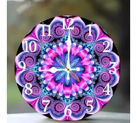 Jinmer 14 Inch Wall Clock,Pink Blue Mandala Modern Silent Non ticking Clocks, Wooden Frameless Round Easy to Read wall clock for Kitchen/Living Room/Bedroom/Bathroom