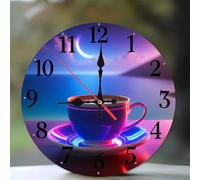 Jinmer 14 Inch Wall Clock,Scenery Sea Coffee Modern Silent Non ticking Clocks, Wooden Frameless Round Easy to Read wall clock for Kitchen/Living Room/Bedroom/Bathroom