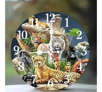 Jinmer 14 Inch Wall Clock,Wildlife Modern Silent Non ticking Clocks, Wooden Frameless Round Easy to Read wall clock for Kitchen/Living Room/Bedroom/Bathroom