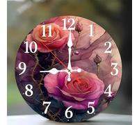 Jinmer 16 Inch Wall Clock,Marble Roses Modern Silent Non ticking Clocks, Wooden Frameless Round Easy to Read wall clock for Kitchen/Living Room/Bedroom/Bathroom
