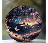 Jinmer 16 Inch Wall Clock,Pink Flower Trees Modern Silent Non ticking Clocks, Wooden Frameless Round Easy to Read wall clock for Kitchen/Living Room/Bedroom/Bathroom